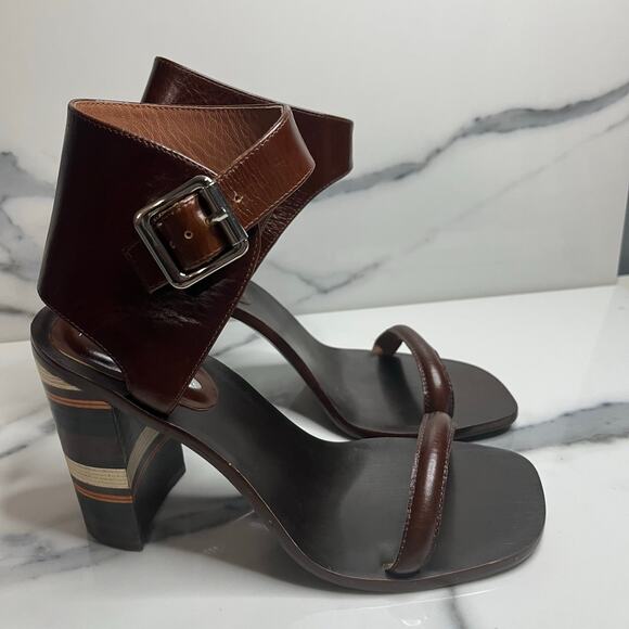 Jeffrey Campbell Free People Women's Leather Stack Heel Wool Cabana Sandals Sz 7 - Picture 2 of 9